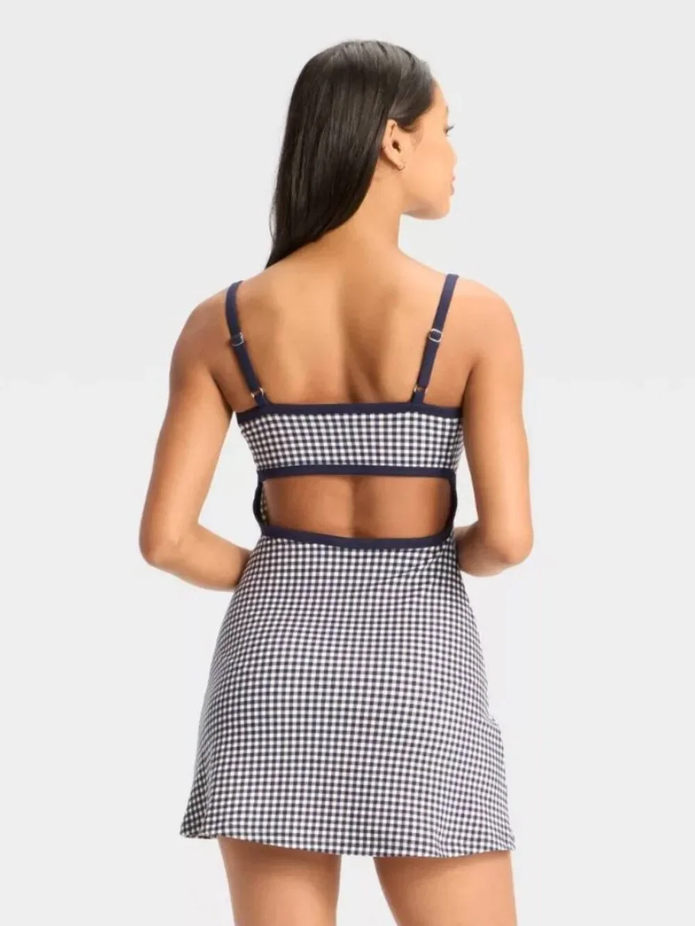 WILD FABLE Butter Bliss Navy Gingham Skater Dress Sporty Tennis Preppy Chic M - Picture 3 of 8